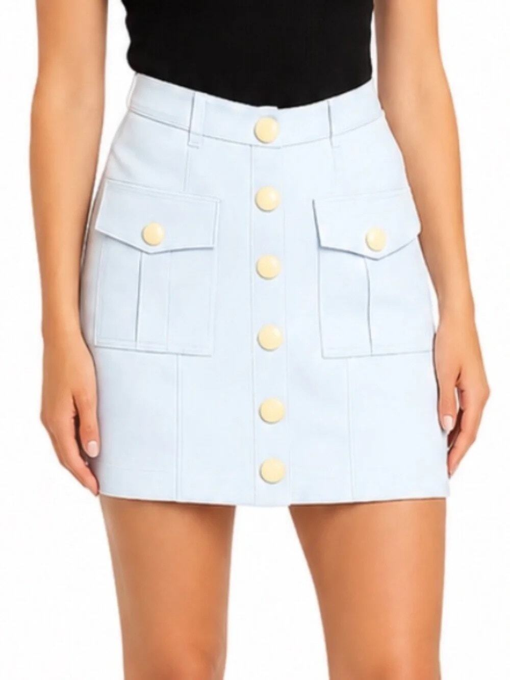 Significant Other Regina Mini Skirt in Sky Blue Denim Button-Front Mini Skirt